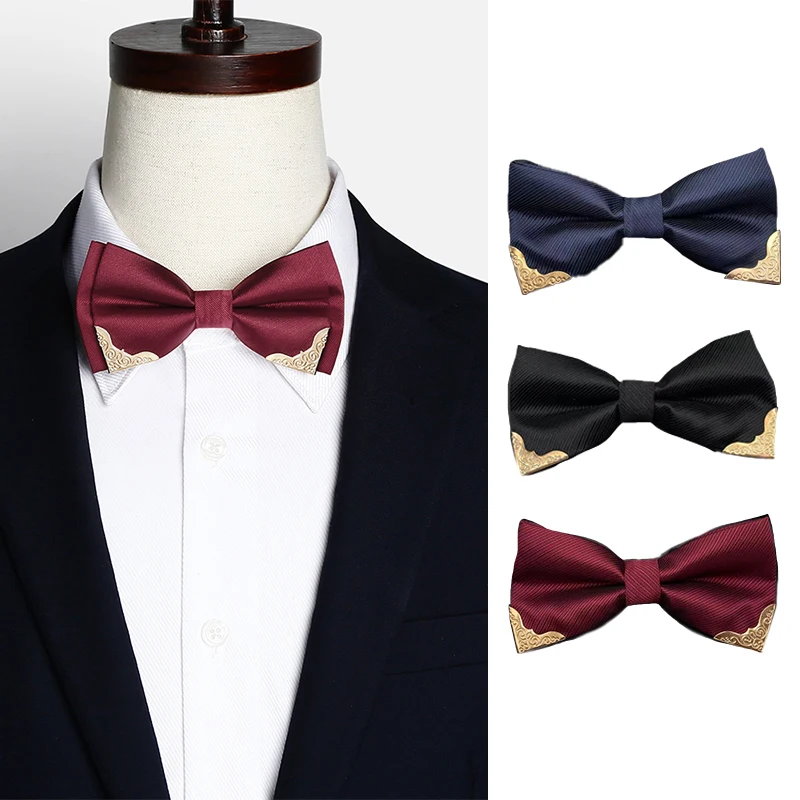 

Men's Bow Tie Metal Head Solid Noble Classic Polyester Butterfly Bowtie Cravat Bowties Female Male Neckwear Party Supplies