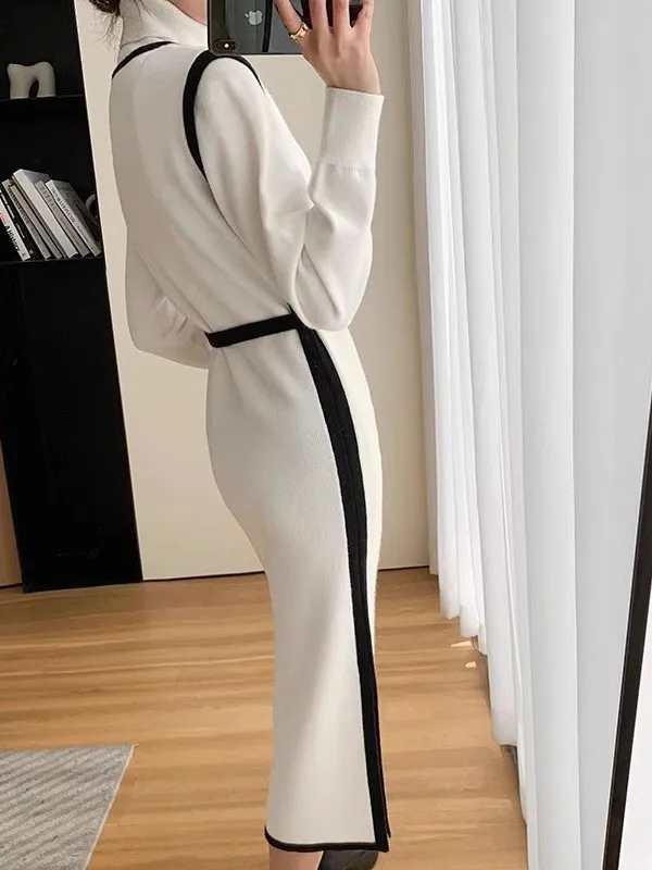 Ele malha longa camada base sve dr coreano sle commute cor pura fibra de poliéster ajuste solto cena casual