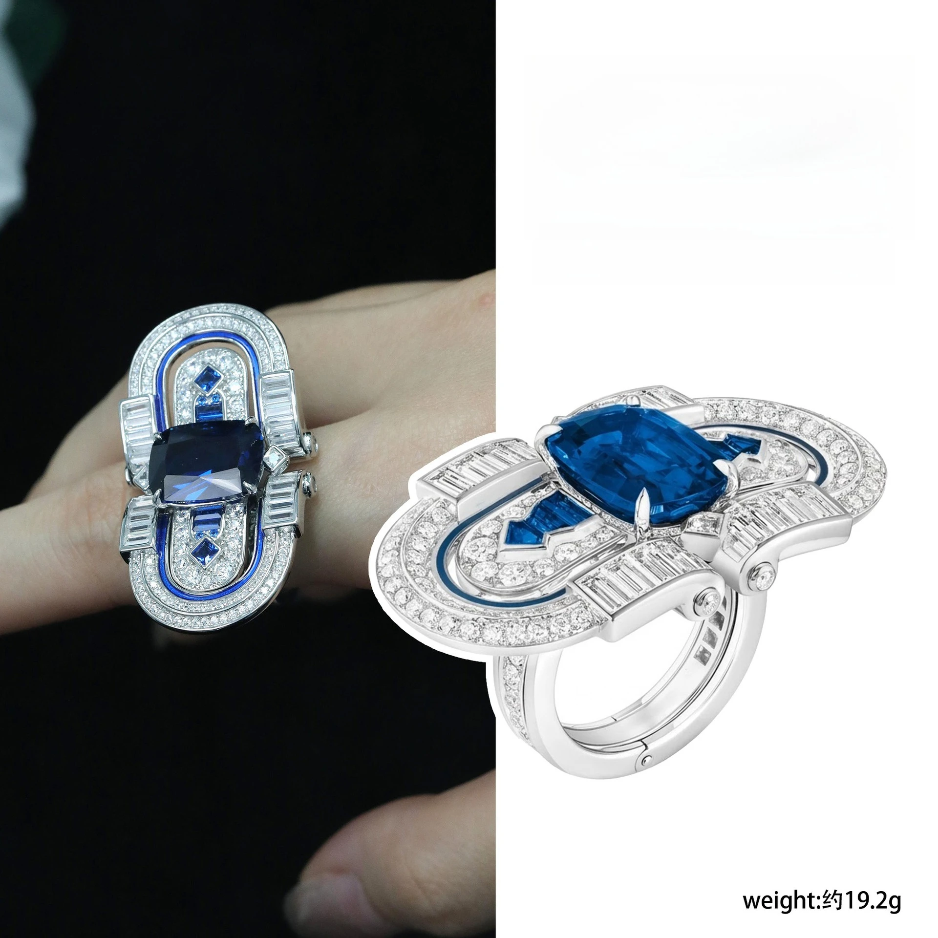 Lab-Grown Royal Blue Spinel Art Deco Statement Ring 925 Sterling Silver Fine Jewelry Engagement Daily Gala For Men And Women