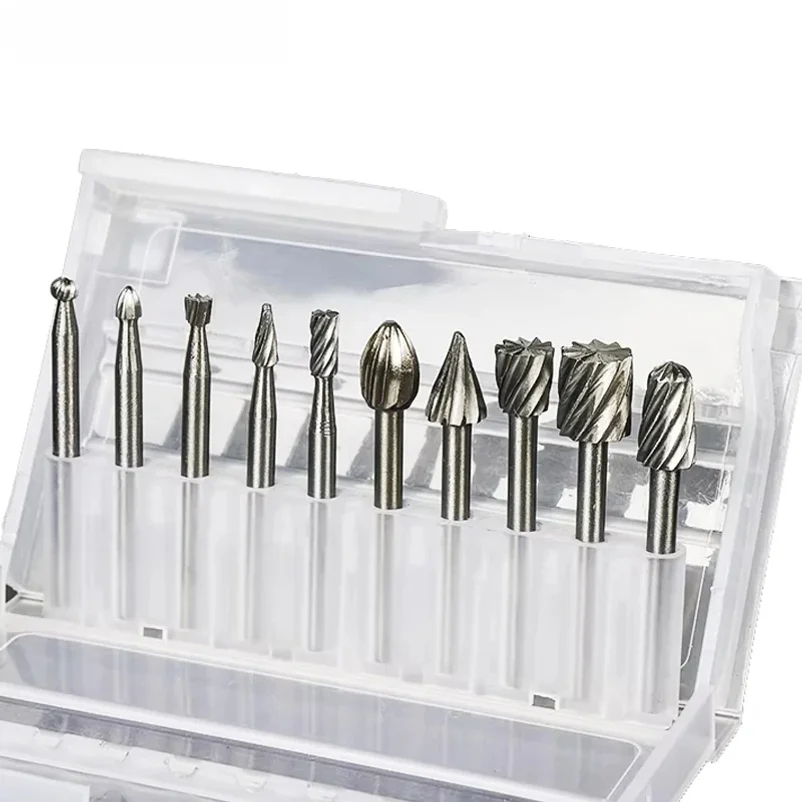 6pcs 10pcs/Set HSS Rotary Burr Mill Cutter Routing Router Bits Burr Rotary Tools Wordworking Tool Engraving Dremel Accessories