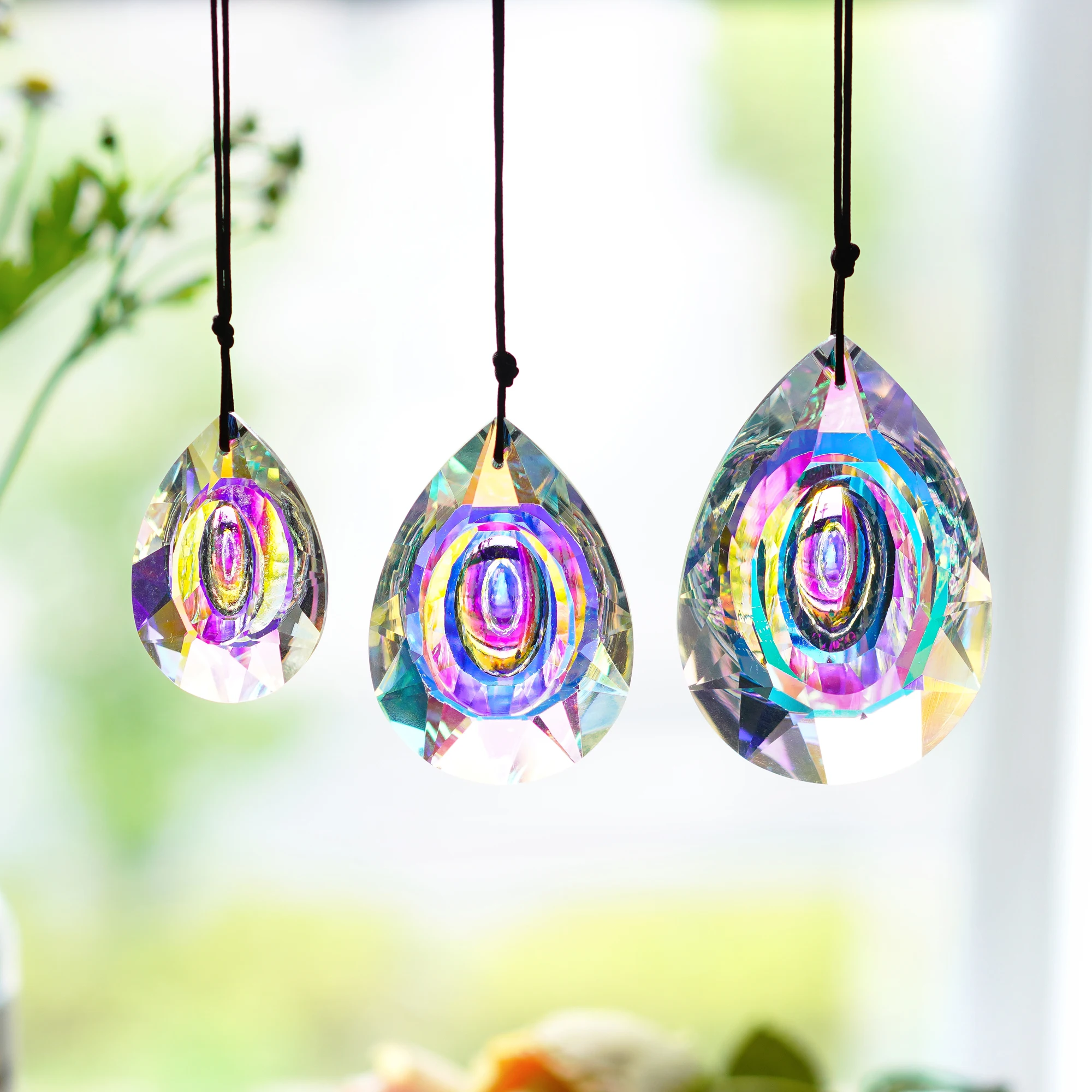 Pack of 3 Window Hanging Crystal Prisms AB Coating Rainbow Maker Glass Prisms Hanging Suncatcher Pendant for Home Garden Decor