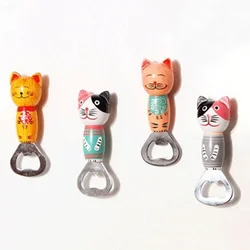 Japanese Creative Balinese Cat Wooden Multifunctional Cartoon Cat Beer Bottle Opener Magnetic Refrigerator Stickers Ornaments