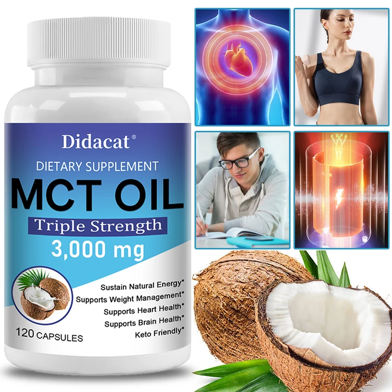 Organic MCT Oil 3000mg - Supports Energy and Endurance, Healthy Weight Management, Metabolism, Non-GMO, 120 Capsules