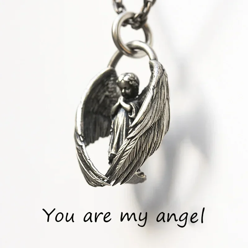 Fashion Retro Creative Prayer Angel Stainless Steel Pendant Unisex Personality Trend Necklace Accessories Jewelry Gift