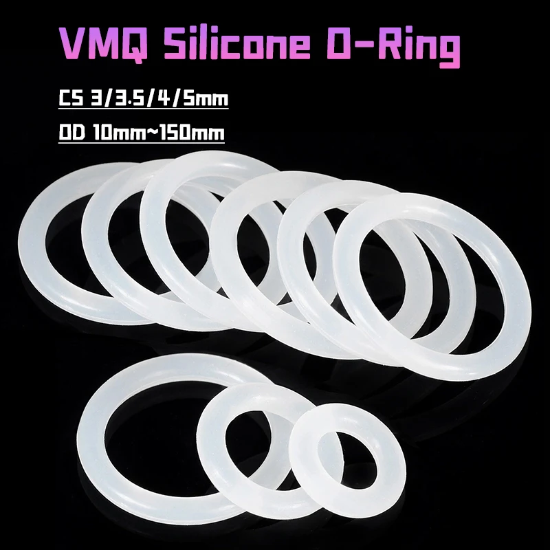 Peijian White Vmq Silicone O-ring Section 3/3.5/4/5mm Od 10mm~150mm Food Grade Heat Resistant For Compressor Valves Pipe Repair