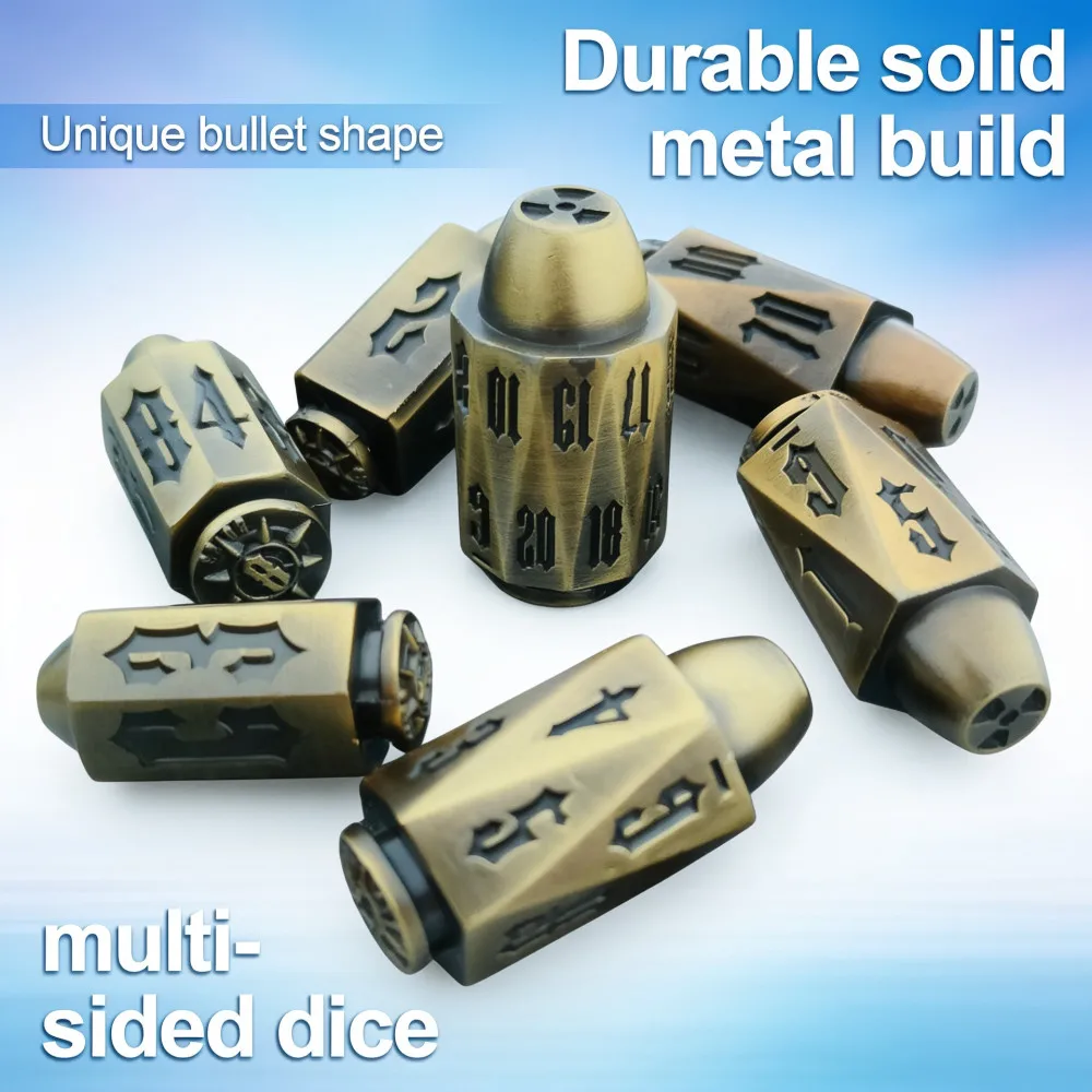 1set of D20 Antique Copper Bullet Metal Dice DND Dice Set for COC TRPG RPG Cthulhu Table Board Game Polyhedral Number Dice Kit