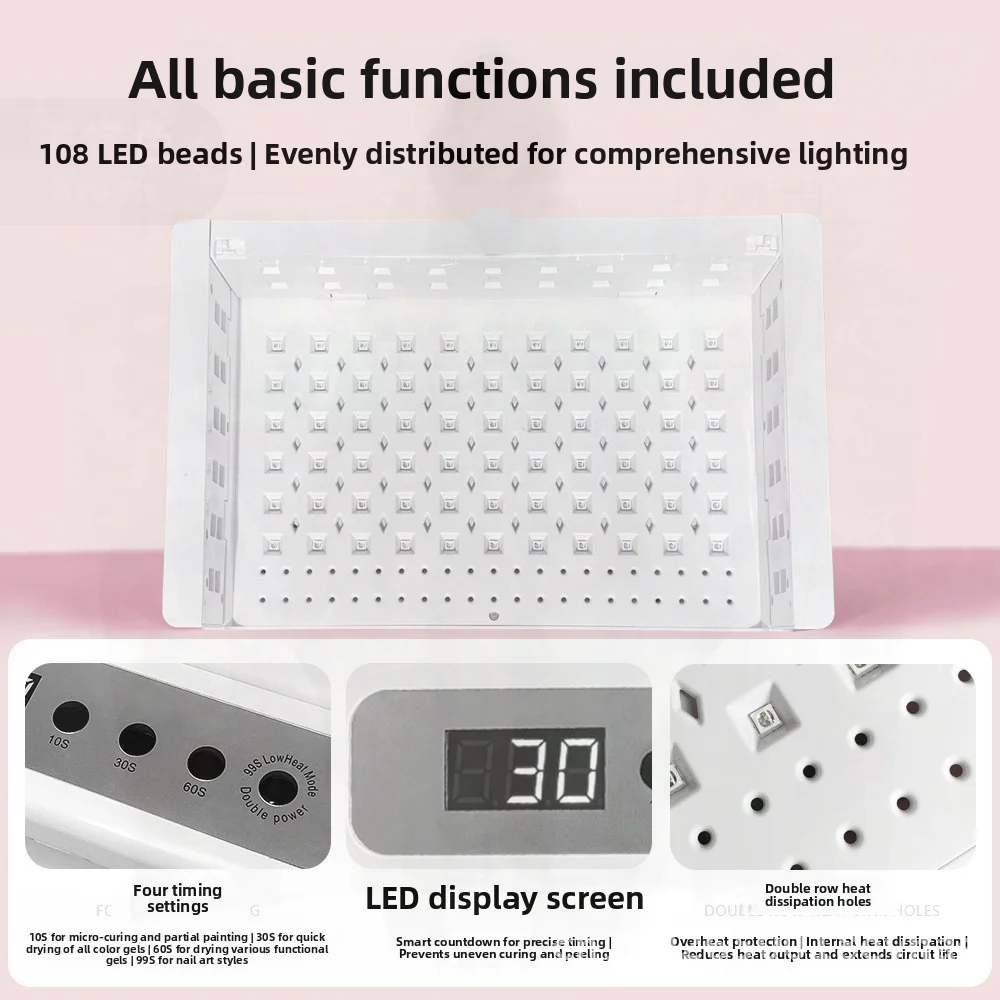 XZMUV-105 Lampada professionale per unghie 256W Lampada per terapia della luce per smalto gel ad asciugatura rapida Colore bianco Adatto per la popolazione generale