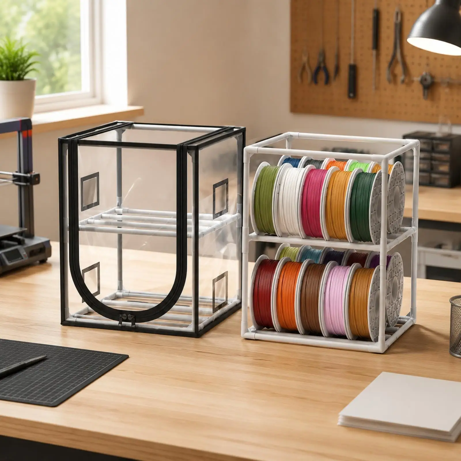 Transparent 3D Printer Filament Storage Box Large Capacity Zippered Filament Storage Case with Internal Supports Easy Access for