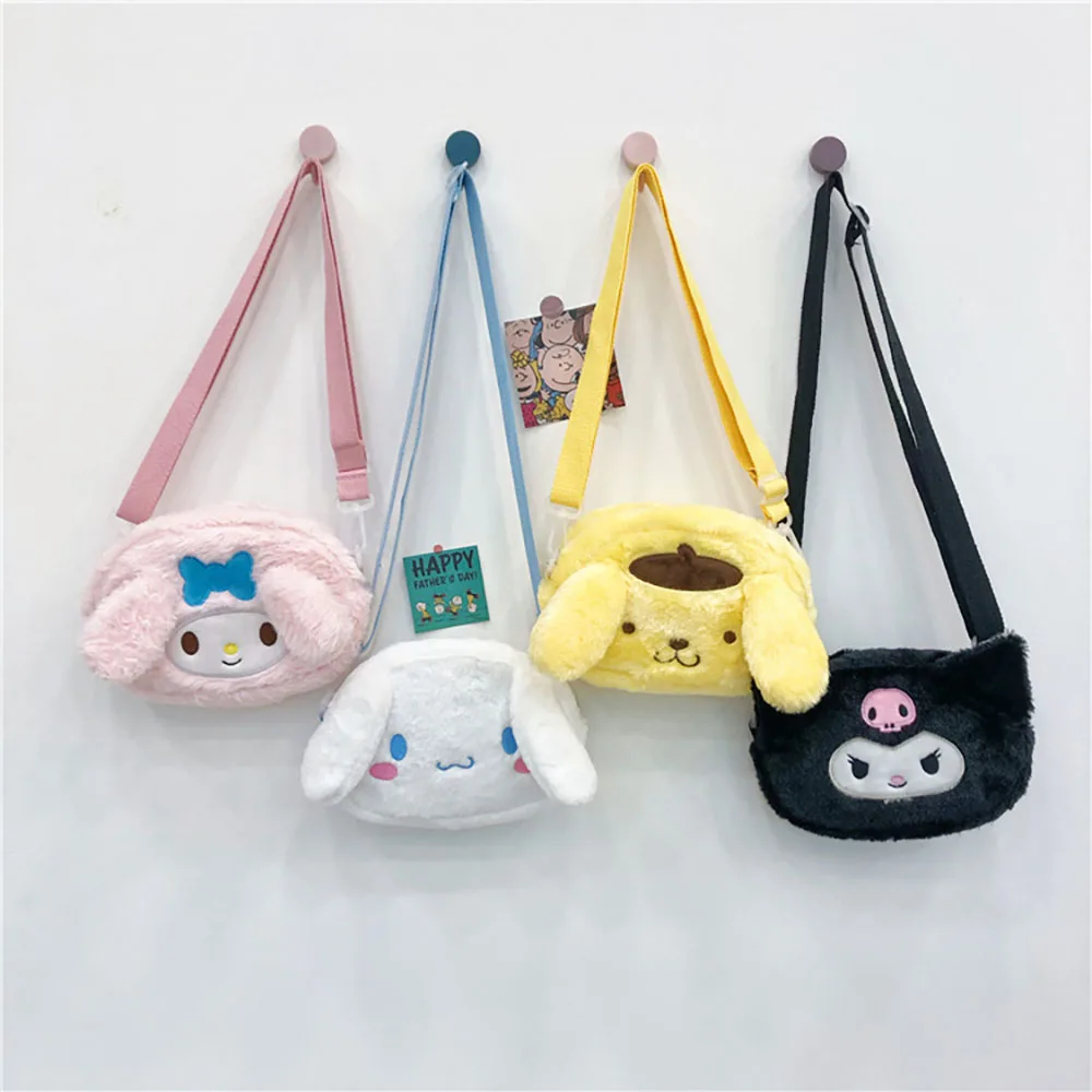 Sanrio Melody Cinnamoroll Plush Message Bags Soft Stuffed Cartoon Plush Doll Shoulder Bag Keys Coin Purse Girls Birthday Gifts