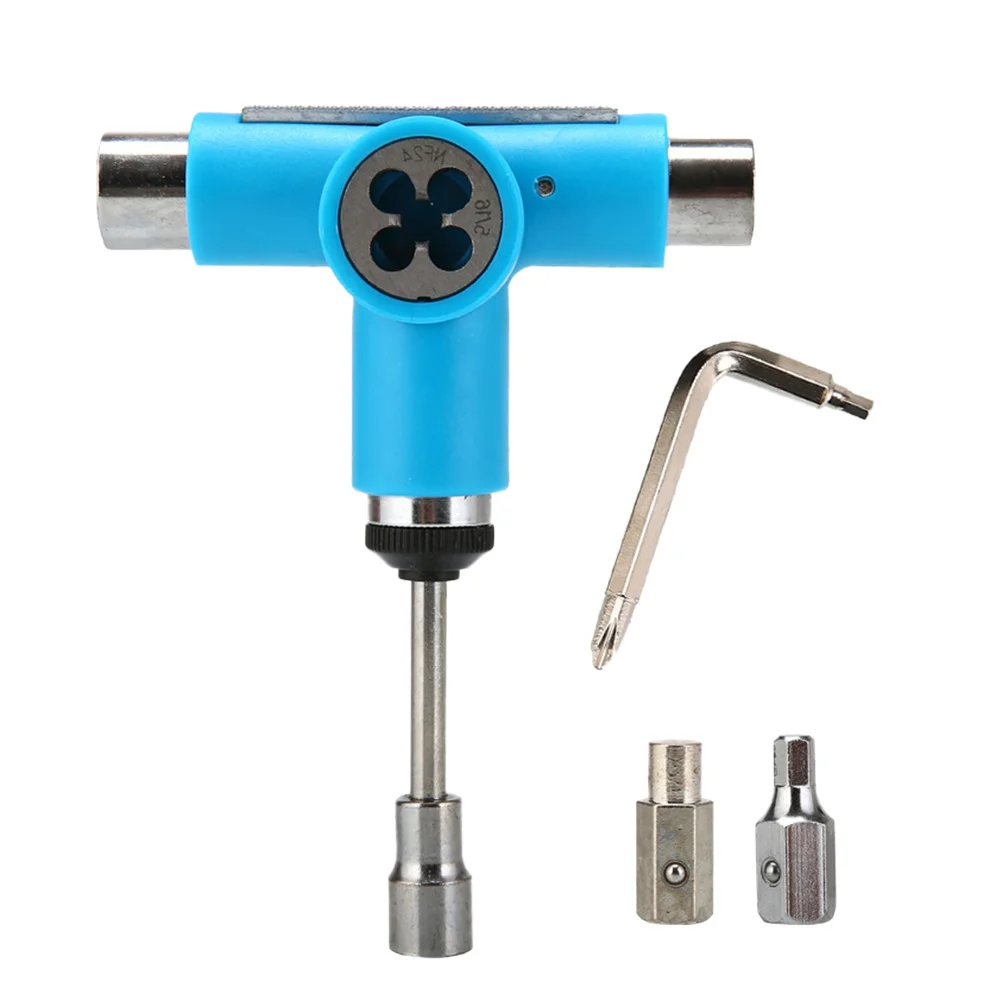 

All-In-One Skateboard T Tool Multi-Function Repair Portable For All Skateboards Longboards Cruisers Wheels Bearings T-Tool Blue