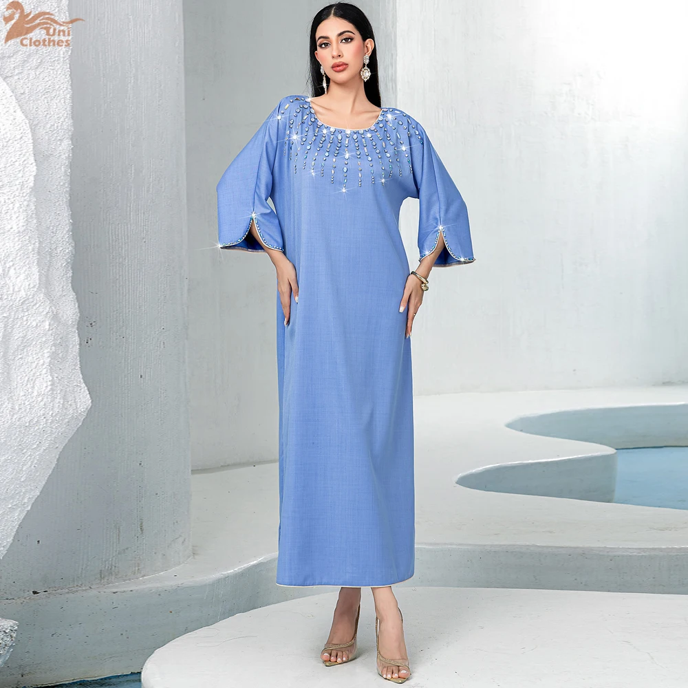 

Muslim Women Diamonds Maxi Dress Ramadan Dubai Abaya Eid Mubarak Djellaba Islam Gulf Jalabiya Robe Caftan Marocain Femme Vestido