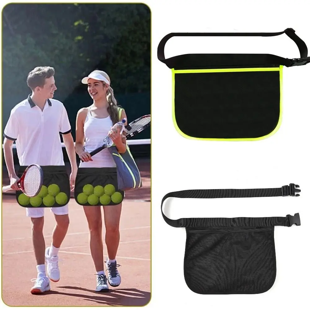 

High Elasticity Tennis Ball Holder Bag Mesh Material Adjustable Band Ball Waist Pouch Elastic Fabric Zippered Pocket