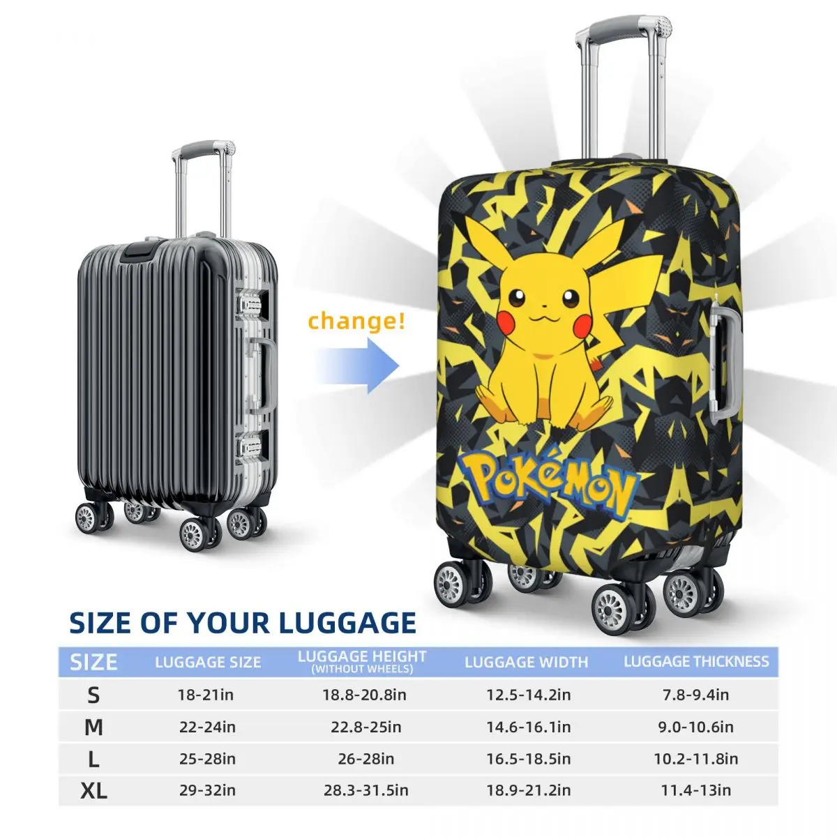 Juste de Protection Personnalisée Pokémon Pikachu, Lavable, pour Valise de Voyage