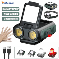 Multifunction LED Induction Headlamp Cap Clip Light USB Rechargeable Headlight Flashlight Outdoor Camping Fishing Head Lantern