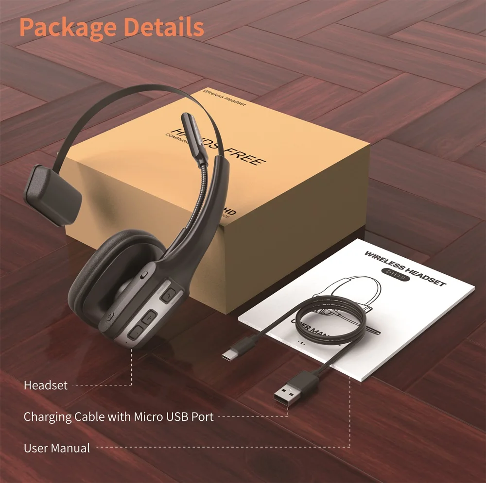 Trucker Bluetooth Headset, Wireless Headset with Mic, Bluetooth Headsets with Dual Noise Cancelling Microphone & Mute Button