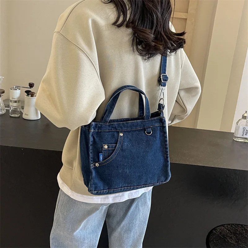 Sac à bandoulière en denim de grande capacité, édition coréenne, chimépissage, bergame, sac lancé unique, mode commpiedmont, sac aciers en toile