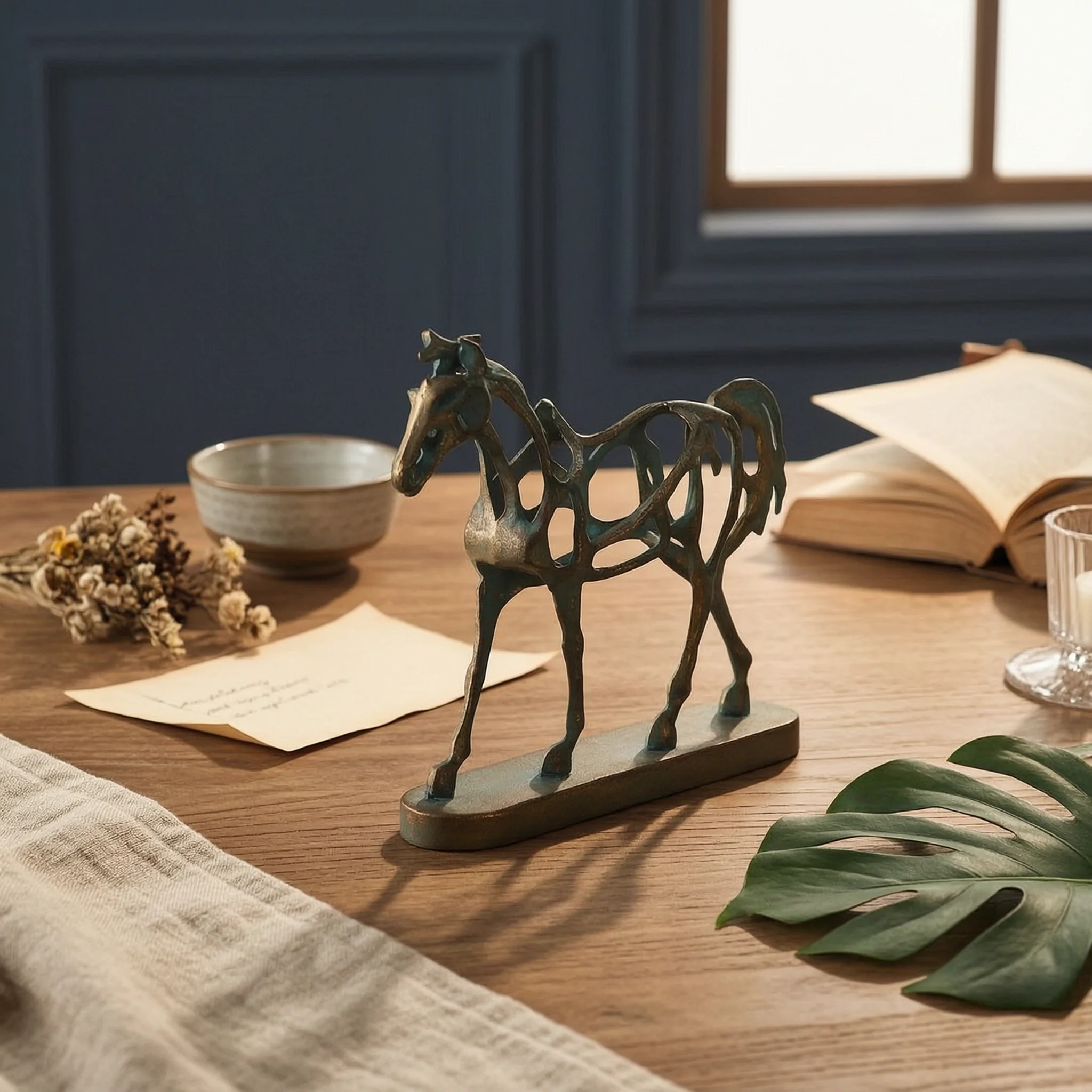 Metal Horse Decor Openwork Horse Statue Tabletop Ornament Artistic Rustic for Home Decorators, Entryway Table, Bookshelf