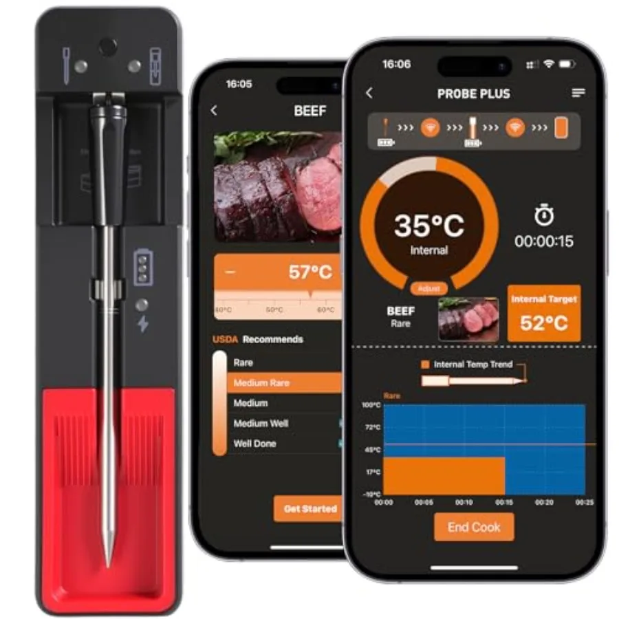 

Smart Wireless Meat Thermometer with Ultra Thin Probe Remote Monitoring and Instant Read with APP Bluetooth Food Thermometer fo