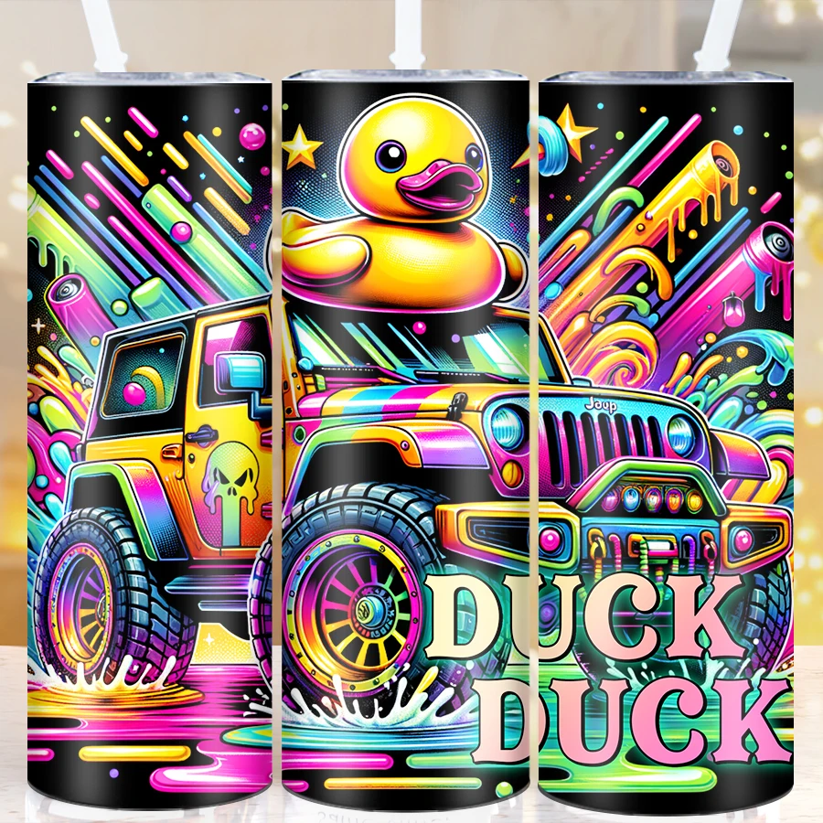 20oz 3D Print Colorful Funny Duck Cyberpunk Style Tumbler Straw Lid 1Pc Stainless Steel Insulated Tumblers Winter Festive Mugs