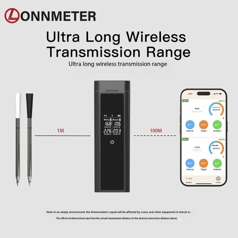 

IP67 Waterproof Dual-Probe Thermometer with Bluetooth App Control LCD Temperature Display Oven Meat Cooking and Grilling