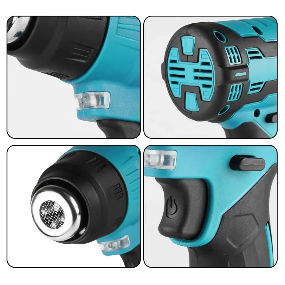 21V Electric Heat Gun Rechargeable Cordless Handheld Hot Air Gun with 3 Nozzles for Makita Battery Industrial Home Hair Dryer