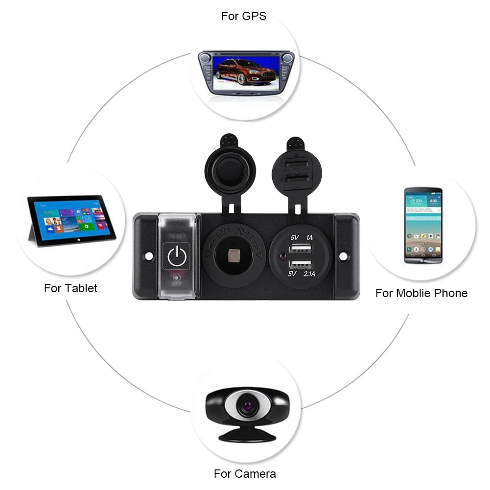 12V Waterproof Power Socket Cigarette Lighter Dual USB Charger Boat Power Outlet with USB Caravan 12V Power Supply