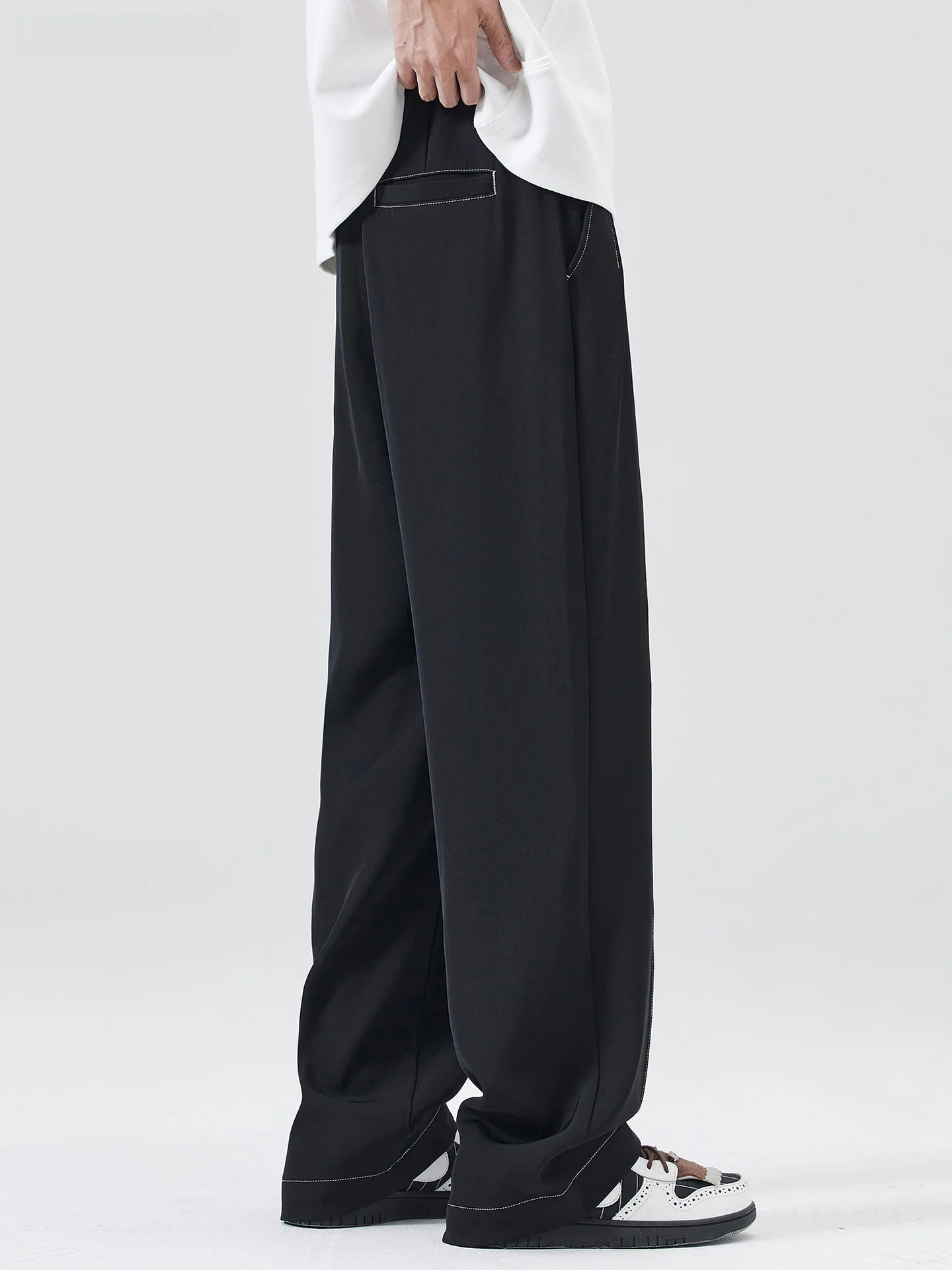 صيف جديد الأمريكية الرجعية الرجال عادية فضفاض مستقيم الساق واسعة الساق ثنى تخفيف السراويل الطويلة Faionable مستقيم قطع بنطلون