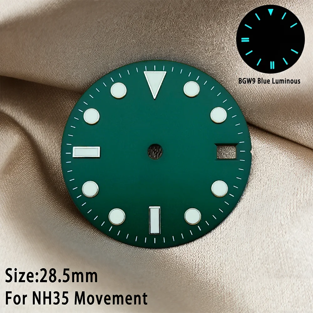 NH35 Zifferblatt 28,5MM Uhrenzifferblatt NH36 Zifferblatt NH35 SUB Zifferblatt BGW9 Blau Leuchtend NH35 Zifferblatt mit Zeigern Kalender Uhrenzifferblatt Modifikation