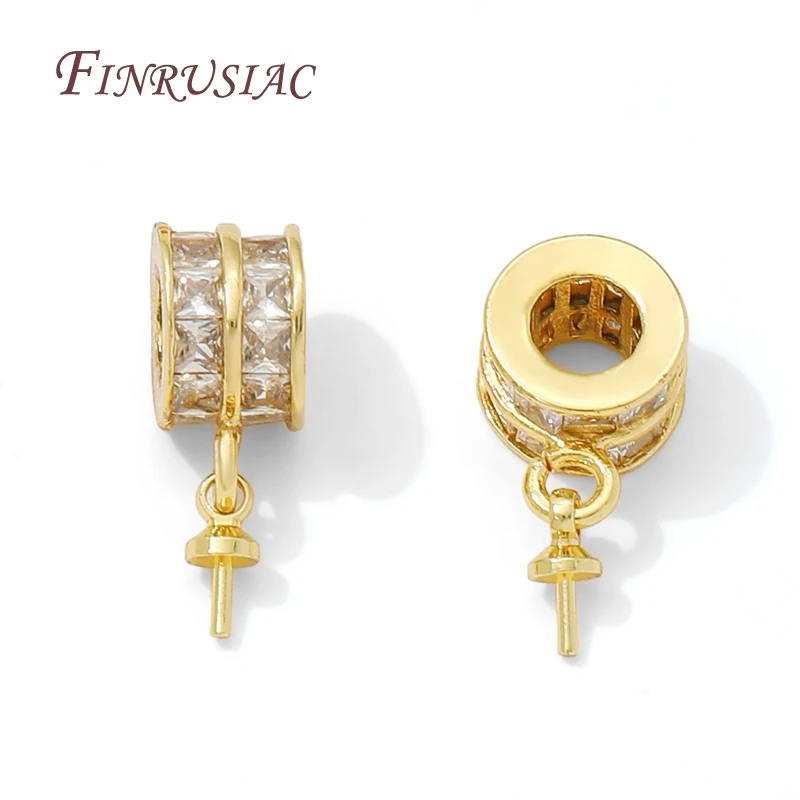 18K Gold Plated Brass Zircon Charms with Pearl Mounting Accessories,Pendants For Necklaces,DIY Jewelry Making Supplies