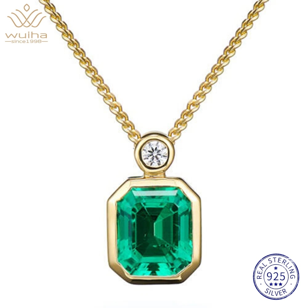 WUIHA 18K Gold Plated 925 Sterling Silver 1.3CT Emerald High Carbon Diamond Gemstone Vintage Pendant Necklaces Fine Jewelry Gift