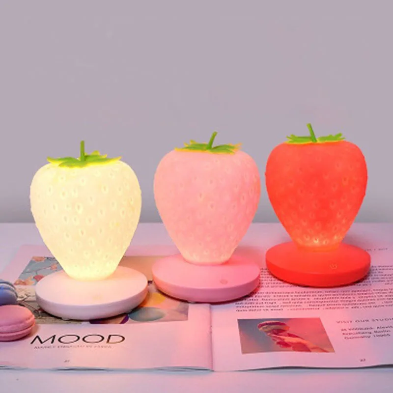 Strawberry Touch Sensor Night Light USB Charging Led Bedroom Bedside Lamp Creative Silicone Ambient Llight Decoration Light Gift