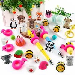 5Pcs New 3D Cartoon Animals Silicone Focal Beads Cows Cat Bead For Jewelry Making DIY Keychain Necklace Jewelry Accessories