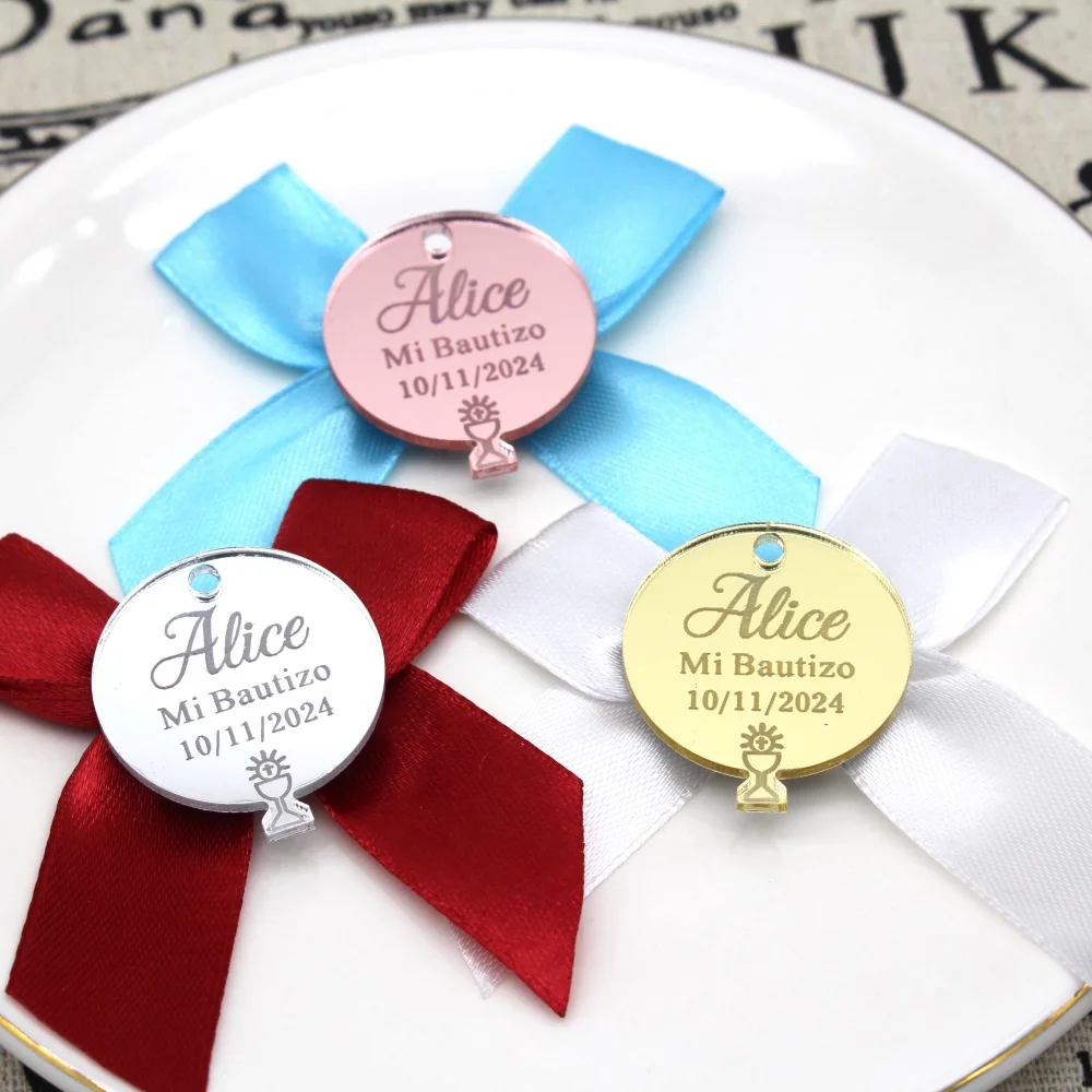 

25/50/60/70/100Pcs Personalized Tag Baptism Baby Show Grail Engraved Mirror Acrylic Round Circle Cross Name Decor Custom Gift