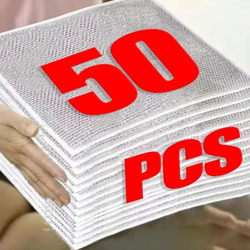 

50/1PCS Magic Dishcloth Thickened Microfiber Silver Wire Wash Towel Kitchen Cleaning Rag Non Stick Oil Double-sided Clean Cloth