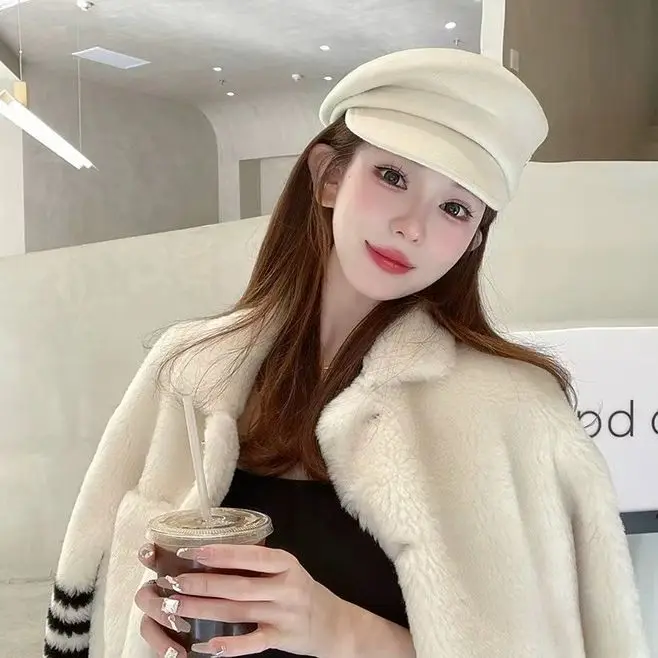 

Женский шерстяной берет газетчика 2025 года, зимняя фетровая кепка-ушанка, шапка пекаря в британском корейском стиле для мальчиков