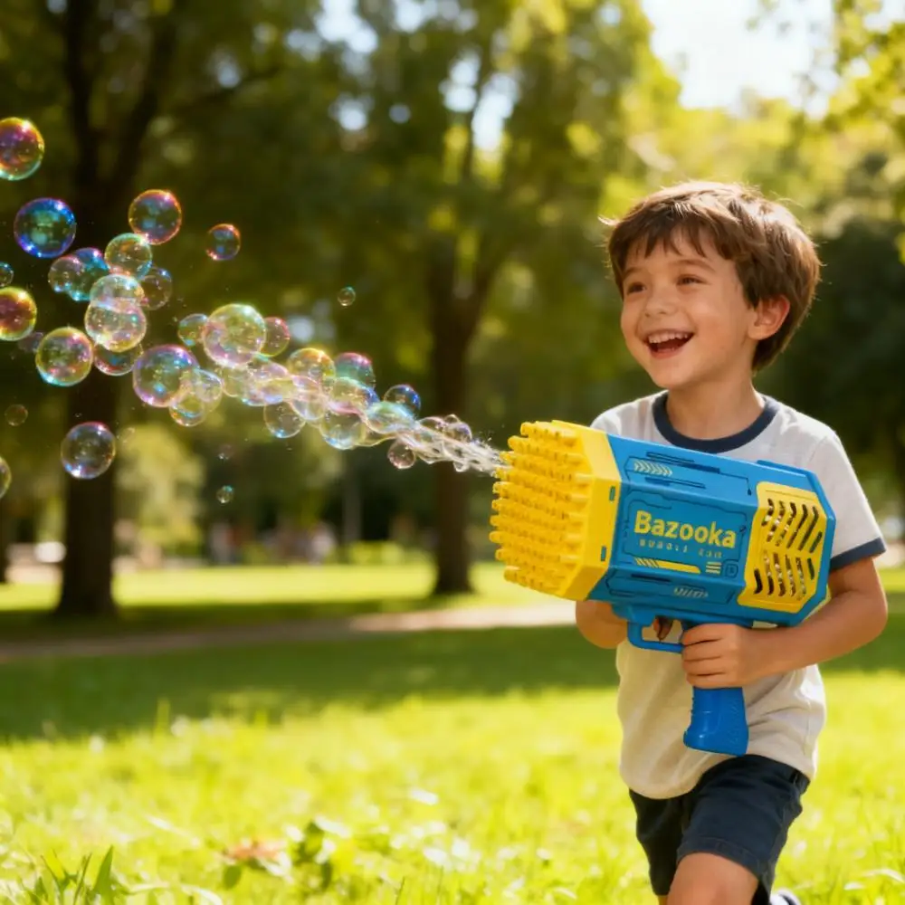 Burbuja eléctrica de 69/64 agujeros con diseño de boquillas múltiples, juguete de tirador de espuma automático para niños, juegos al aire libre y diversión para fiestas