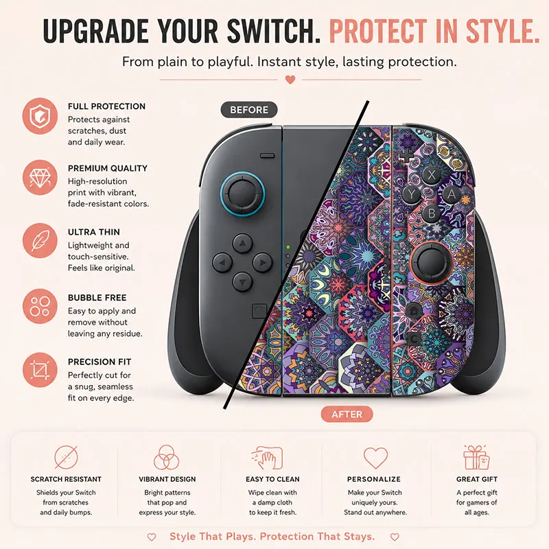 Creative pattern SWITCH game console protective film, with natural touch and comfortable feel, featuring personalized designs