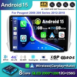 Android 15 Carplay Car Radio For Peugeot 2008 208 Multimedia System 2012 - 2018 Navigation GPS Multimedia Player WiFi+4G stereo