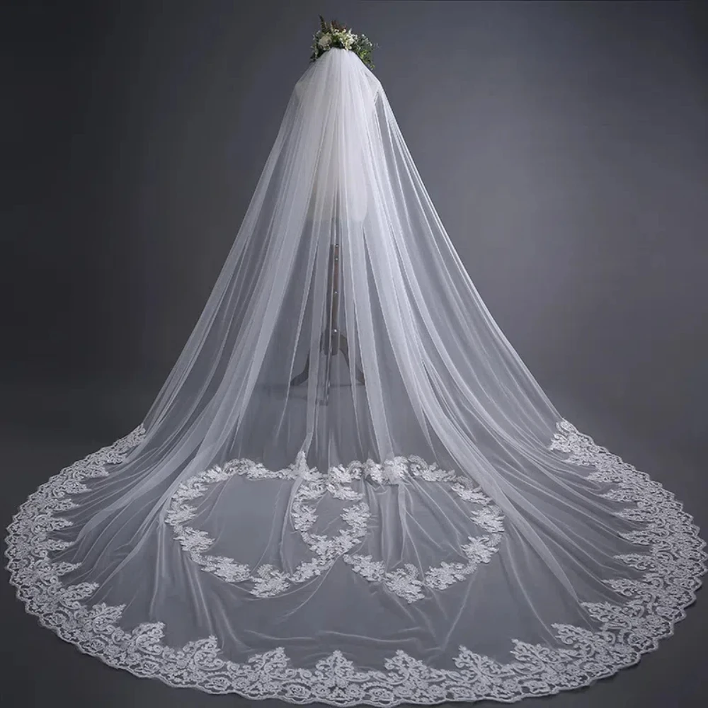 Modern Bridal Veils High Grades Sparkly Beading 300cm Wedding Long Cathedral Length Beads Bride Veil With Comb Customized