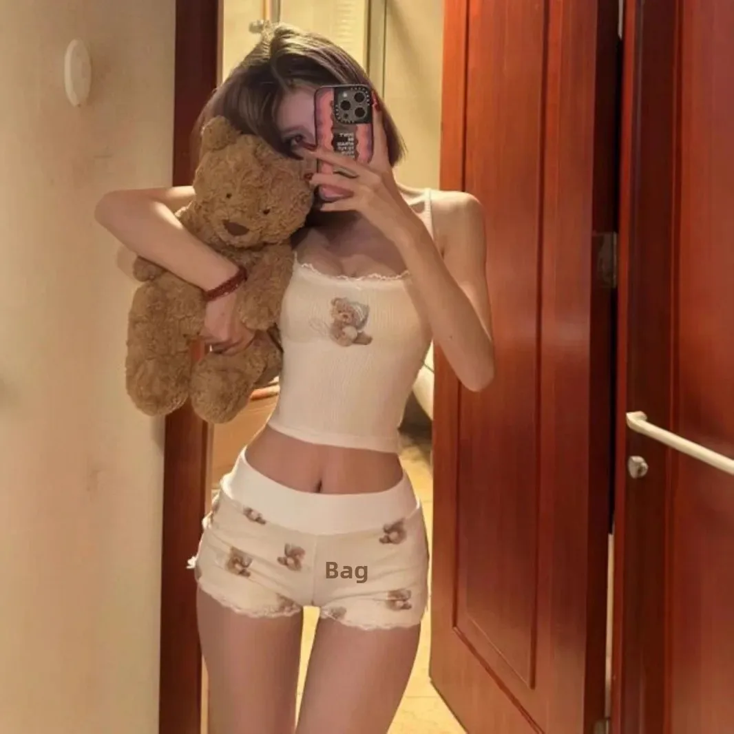 النمط الأمريكي حار الدب حزام سترة المرأة الصيف عارضة السراويل في الهواء الطلق الحلو والتوابل المنزل الرغبة النقية قطعتين مجموعة