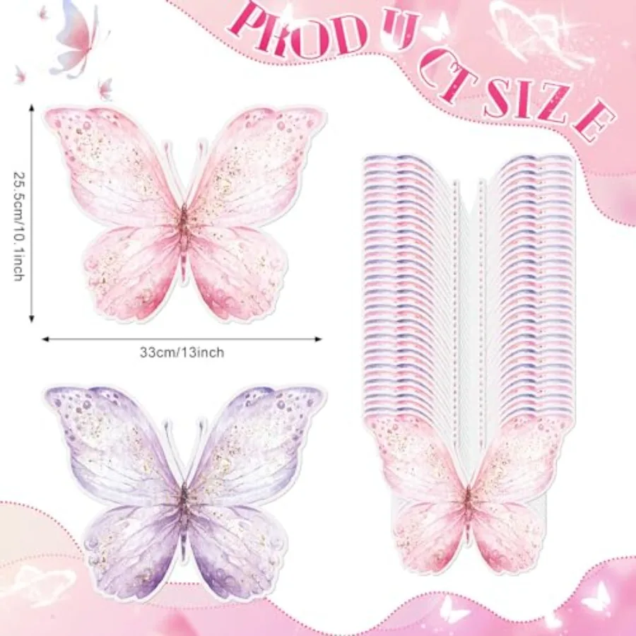 50 حزمة من مفارش الفراشة الورقية للاستعمال مرة واحدة، مفارش طاولة على شكل فراشة باللون الوردي والأرجواني لحفلات استقبال المولود الجديد وحفلات الزفاف #2