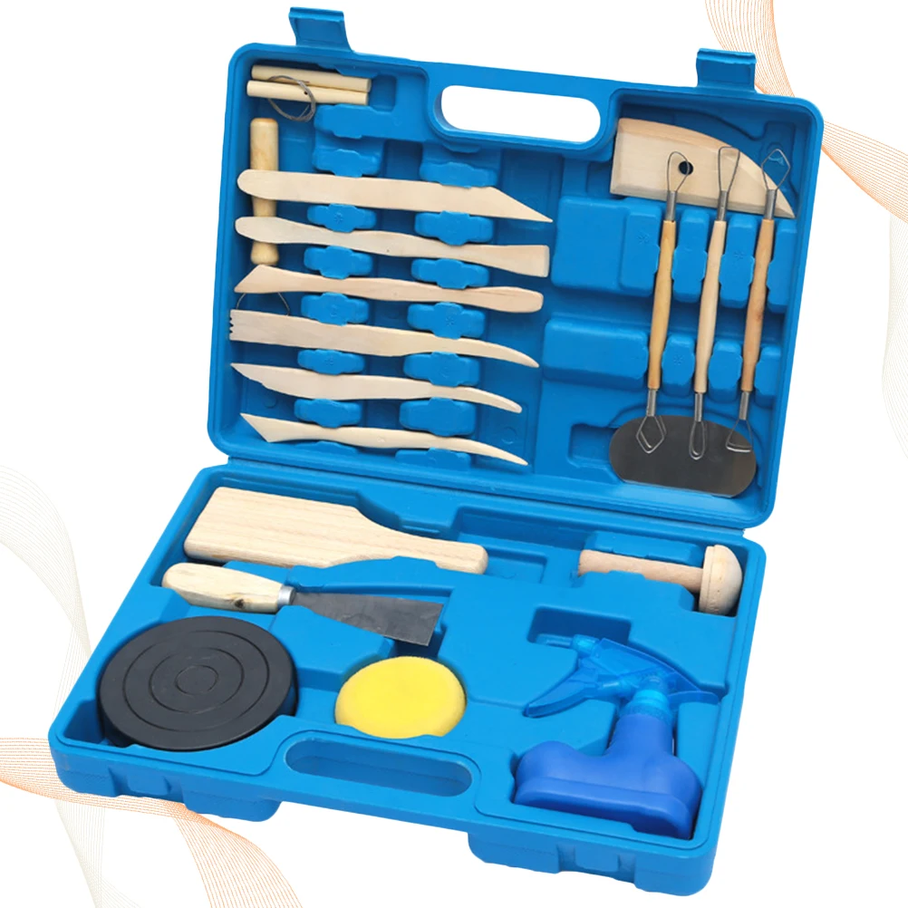 

19pcs Clay Sculpturing Tool Kit Claying Tools Mud Accessories Art Crafts ing Durable Non-Toxic Light Yellow Blue Set
