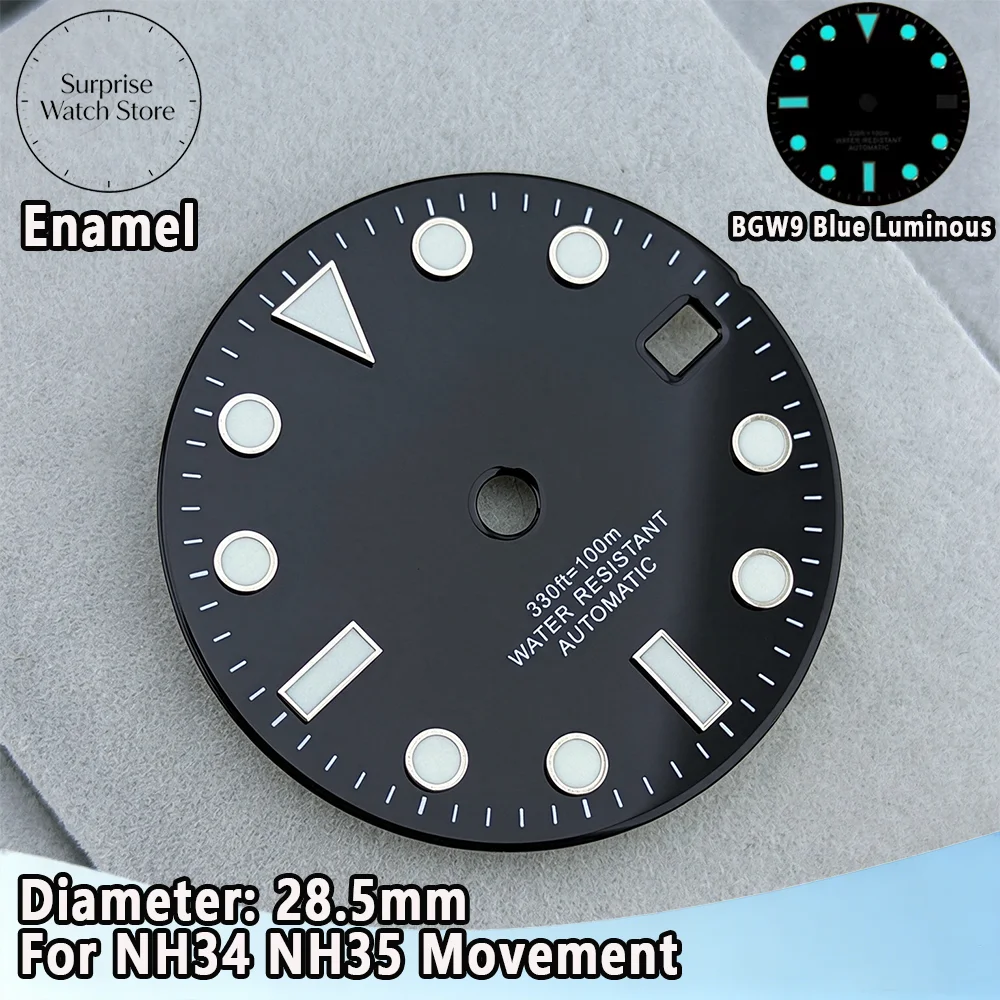 28.5MM NH35 Dials Fit NH35 Movement Dial NH35 BGW9 Blue Luminous Dial NH35 Diver Dial NH35 Enamel Black Dial Fit NH35 Hand Parts