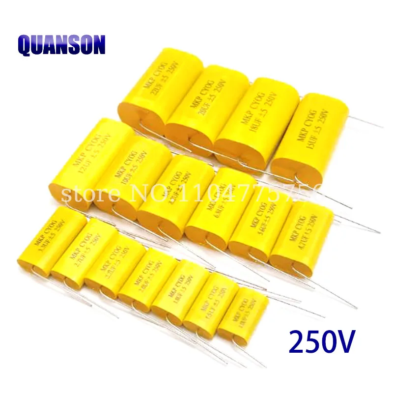 2Pcs 250V MKP Capacitor Audio HIFI Fever Audio Metal Film Coupling Frequency Dividing 1UF 1.5UF 1.8UF 2.2UF 2.7UF 3.3UF