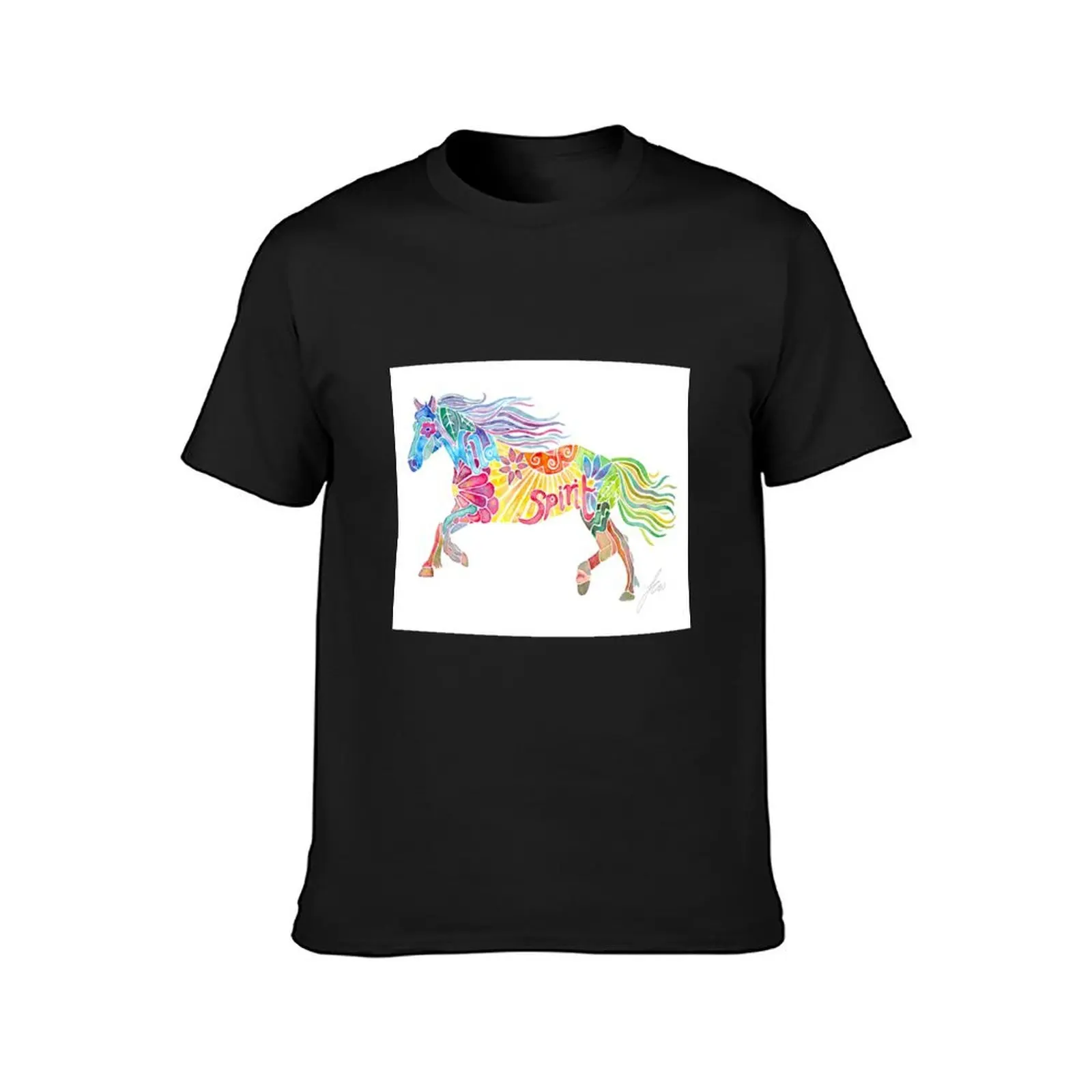 Wild Spirit - Colourful Horse Illustration T-Shirt hippie clothes anime mens t shirt