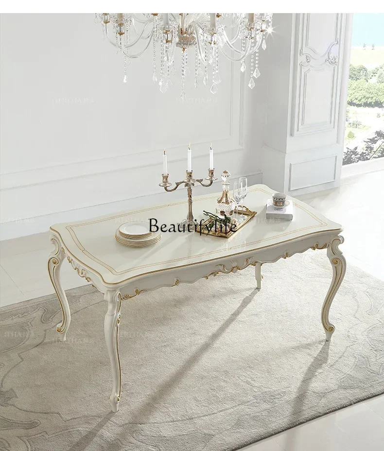 

French Pastoral Dining Table And Chair Combination Niche 1.6M Non-full Birch European Style