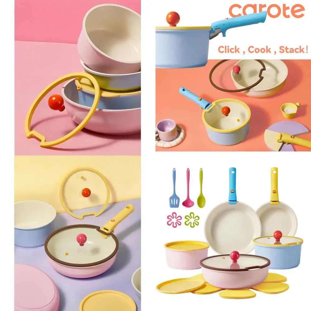 

Detachable Handle Ceramic Cookware Set, 20-Piece Nonstick Pans & Pots, Induction Compatible, Safe for RV, Dishwasher & Oven, PFO