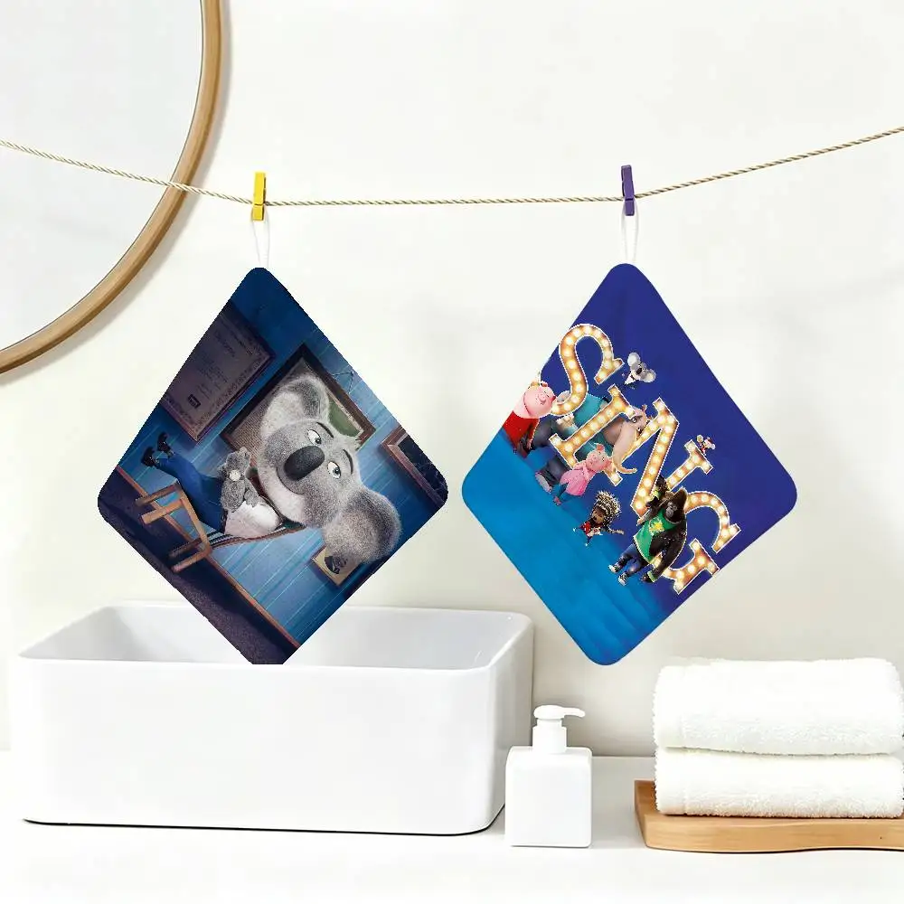 Sing 2 Movie Various Anime Polyester Cotton Hand Wiping Towel, Hanging Design, Durable for Household Restaurant Toilet Use