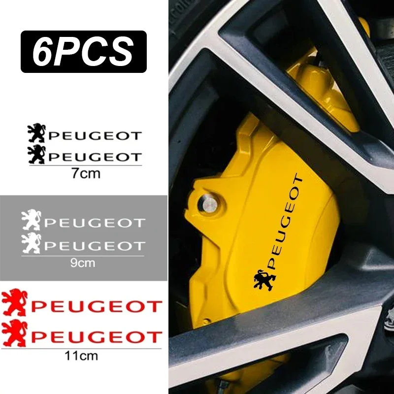 6 pegatinas para pinzas de freno de coche con logo de Peugeot para 308GTi 206 208 301 306 307 407 408 508 2008 3008 4008 5008 RCZ