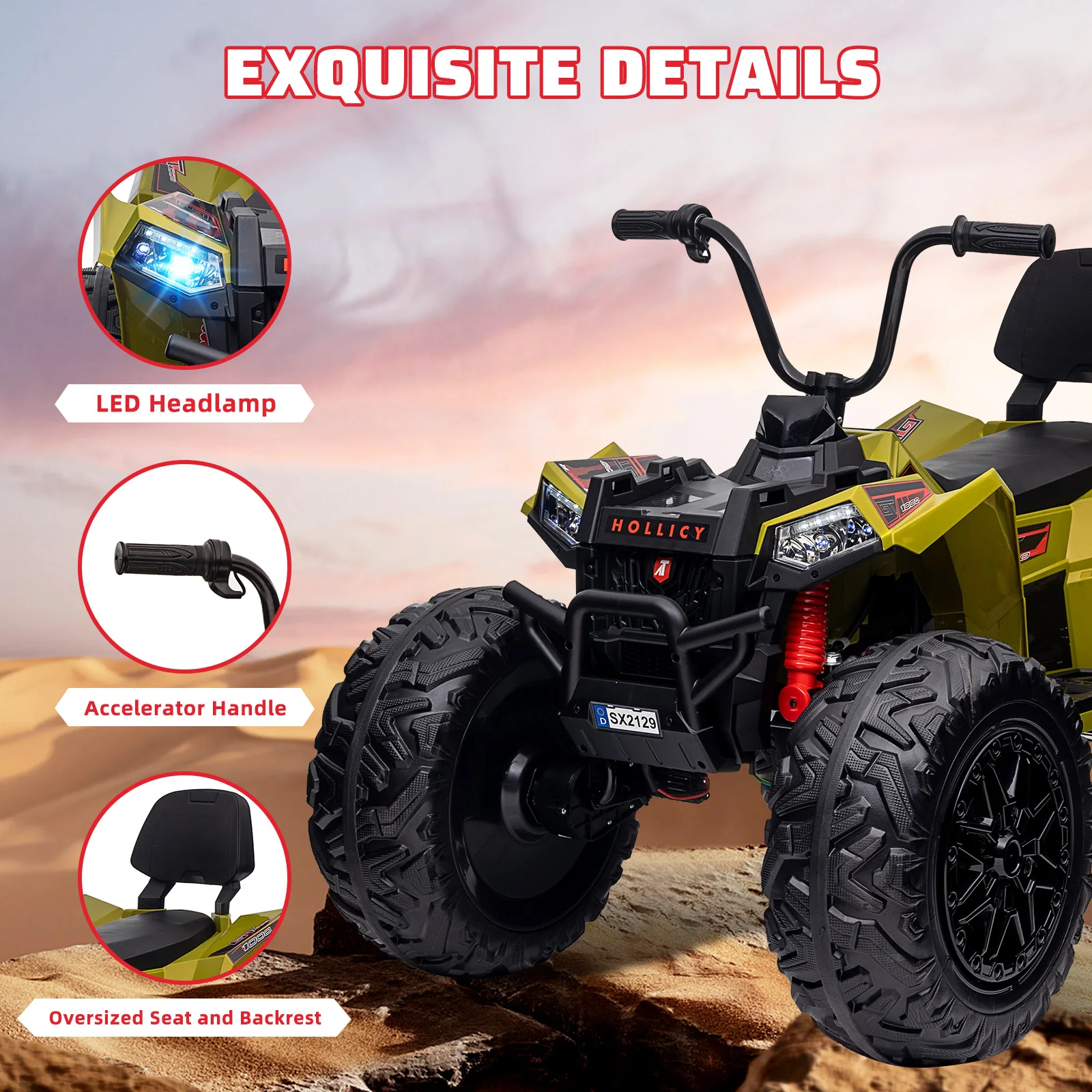 Jouets électriques pour enfants, ATV 24V, voiture puissante, batterie 4x80w 2x7AH, longue durée de lecture, lecteur de musique Bluetooth, lumière LED, pneus EVA